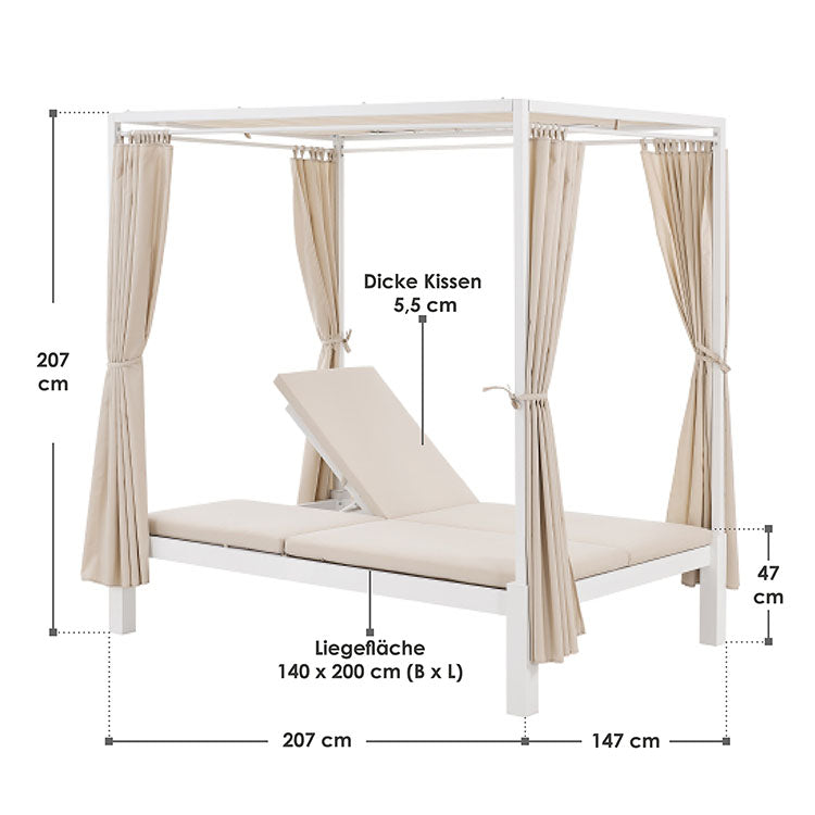 Abmessungen Doppel Loungebett Kreta - Liege in Grau 
