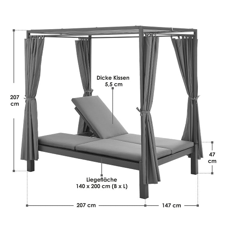 Abmessungen Doppel Loungebett Kreta - Liege in Grau 