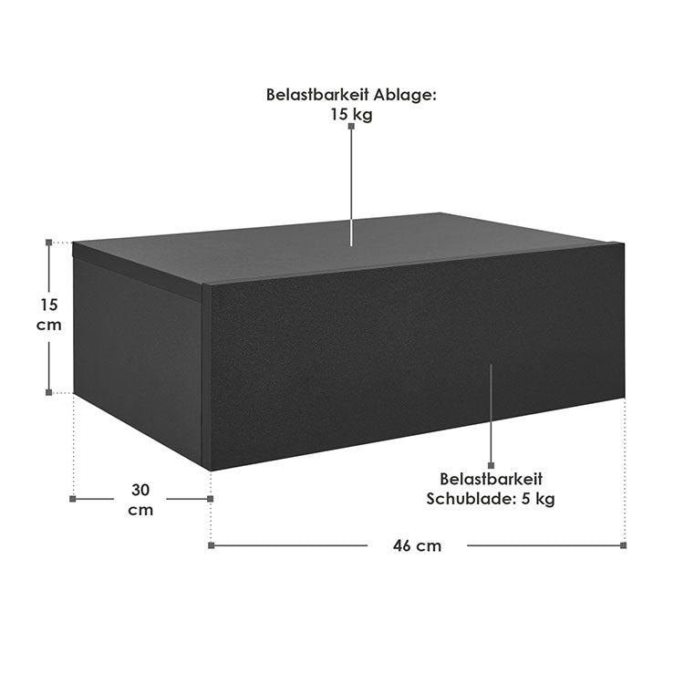  Abmessungsbild 2er Set Nachttisch hängend in Schwarz