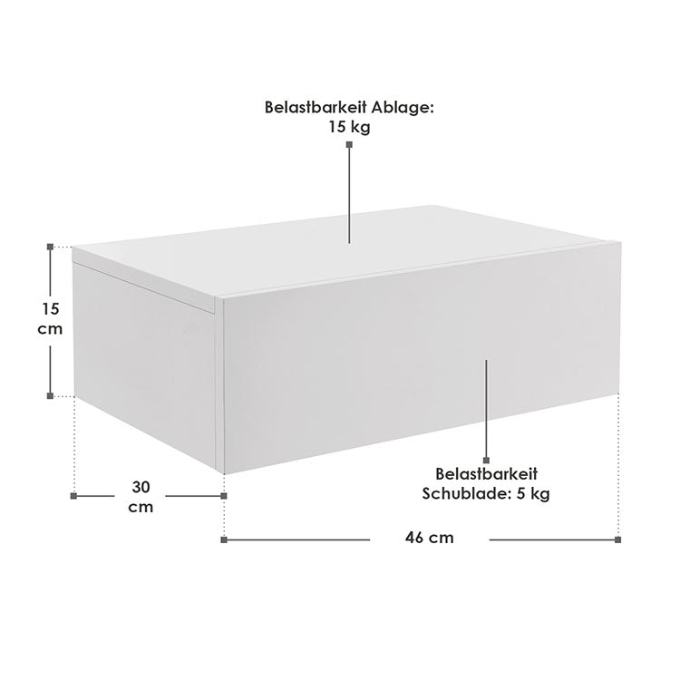  Abmessungsbild 2er Set Nachttisch hängend in Weiß