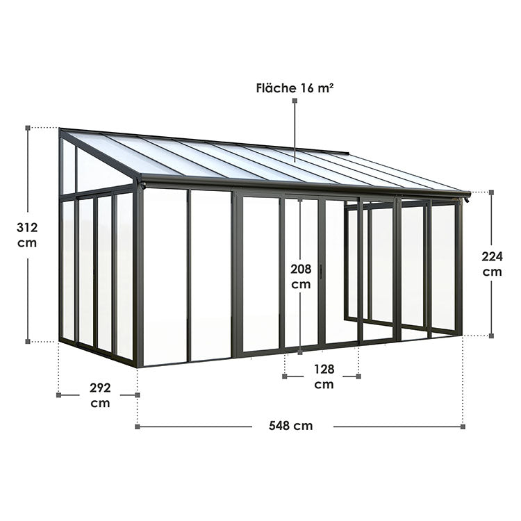 Abmessungen Wintergarten 15 m² in Dunkelgrau