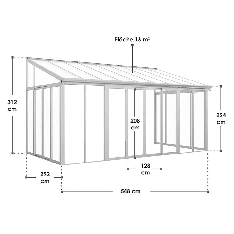 Abmessungen Wintergarten 15 m² in Weiß