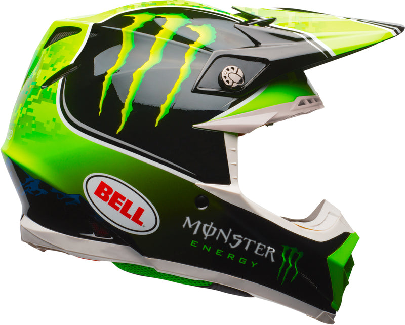 Bell Moto-9 MIPS kask motocyklowy w kolorze zieleni z logo monster