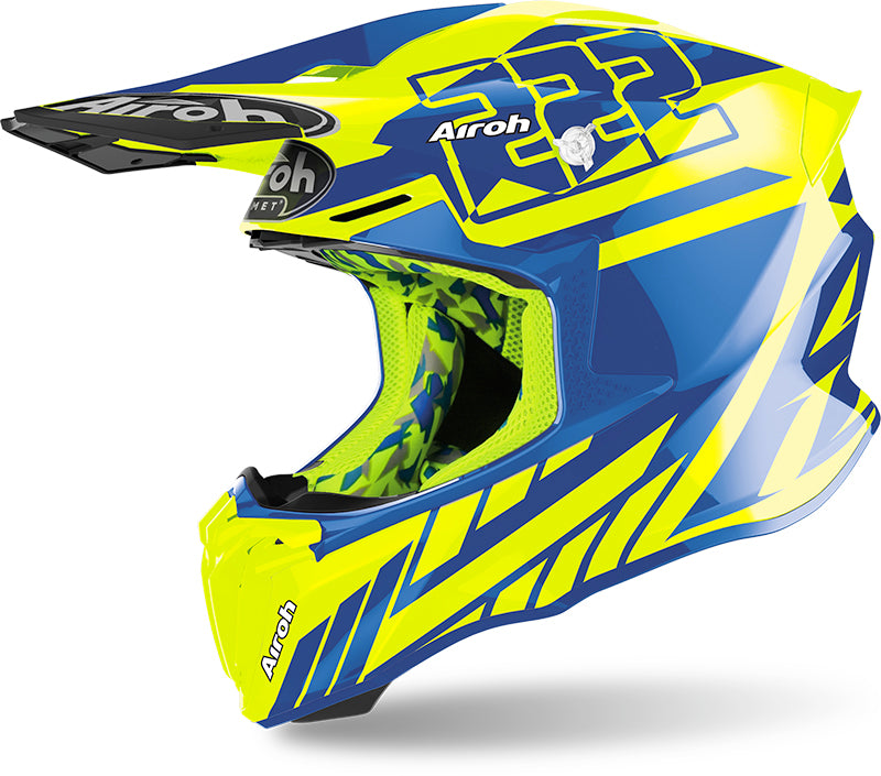 Kask motocyklowy Airoh Twist 2.0 w kolorze żółtym z niebieskimi dodatkami