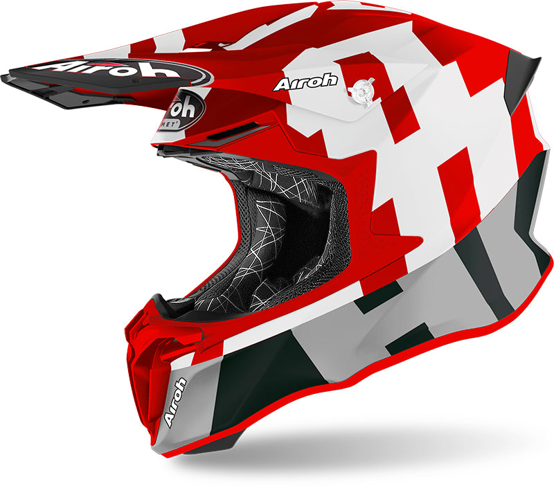 Kask motocyklowy Airoh Twist 2.0 w kolorze biało-czerwonym z czarnymi dodatkami 