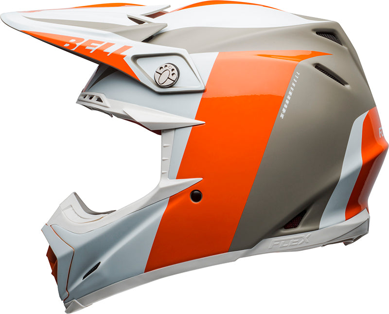 Kask motocyklowy Bell Moto-9 Flex w kolorach: białym, pomarańczowym i szarym