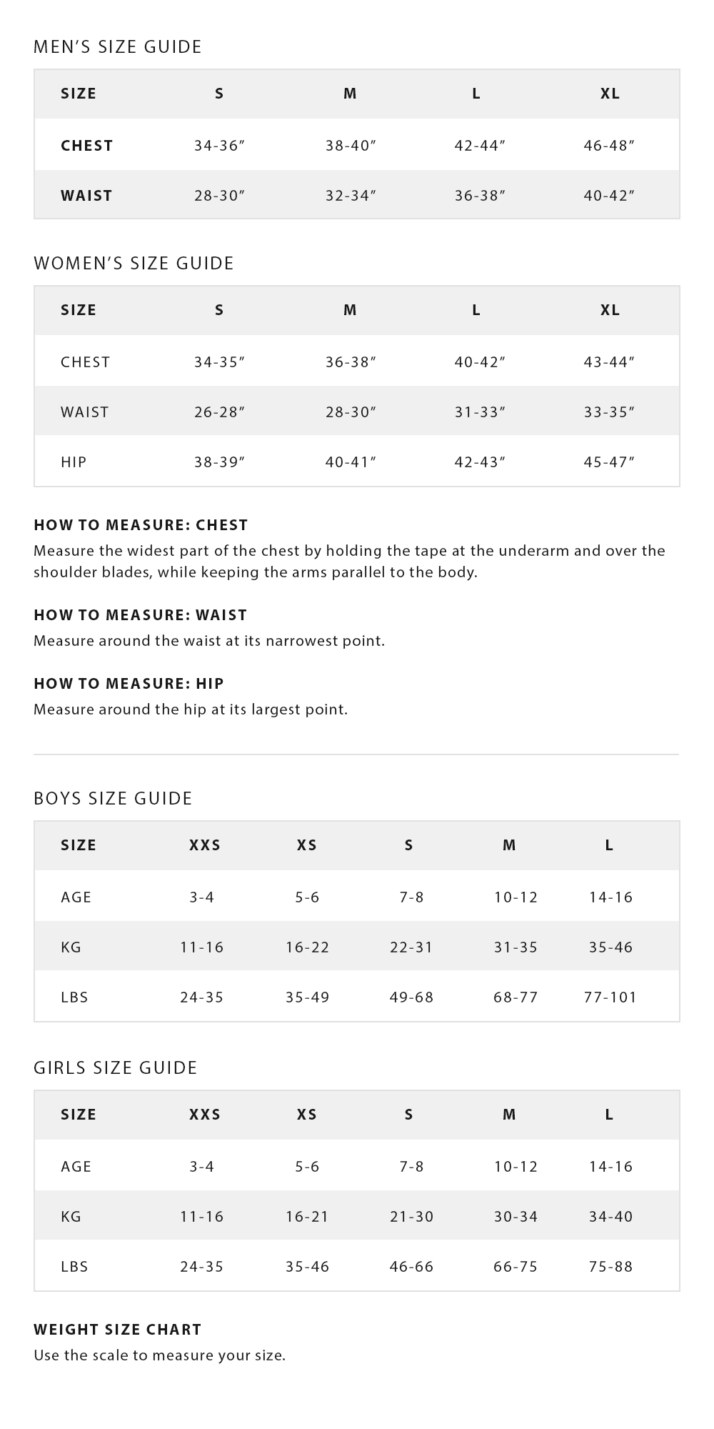 Polo Boxers Size Chart