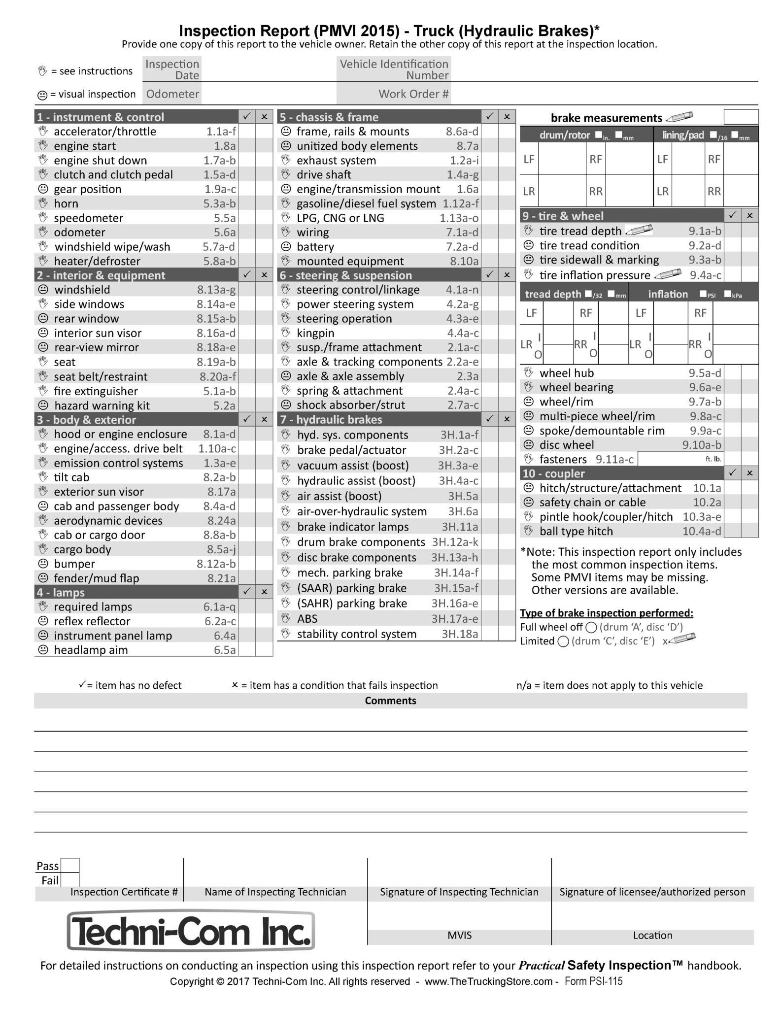 Truck Hydraulic Brakes Psi 115 Report And Checklist For Pmvi Inspect Techni Com Inc