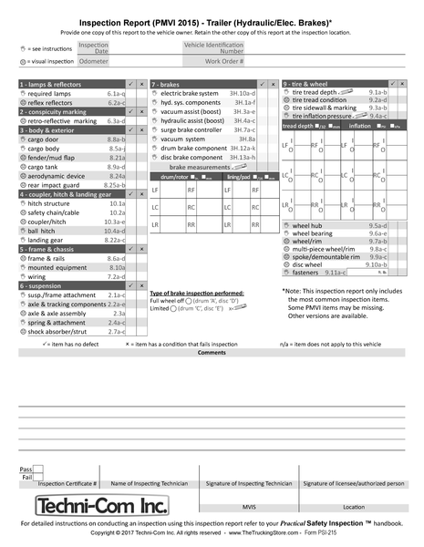 Trailer (Hydraulic and Electric Brakes) PSI-215 Report and ... commercial tractor trailer wiring diagram 