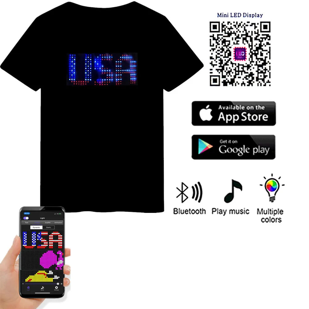 12pcs/lot Bluetooth Programmable Led T-shirt Dj LED Tshirt Built-in Battery Scrolling Text Animation Message Matrix Display