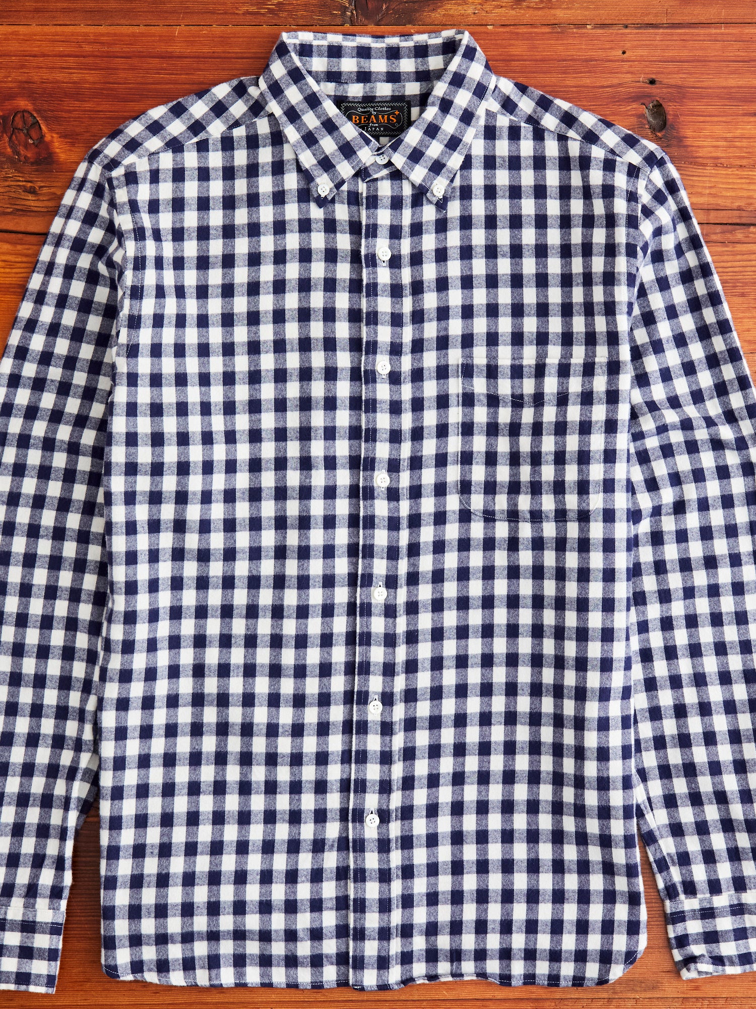 Gingham Check Button-Down Shirt in Navy