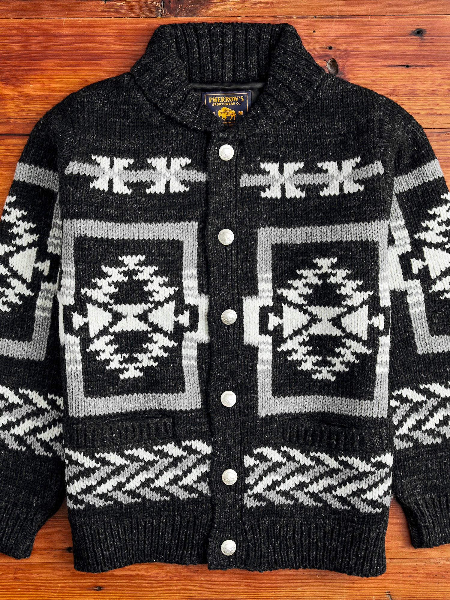 Cowichan Knit Cardigan Sweater in Black