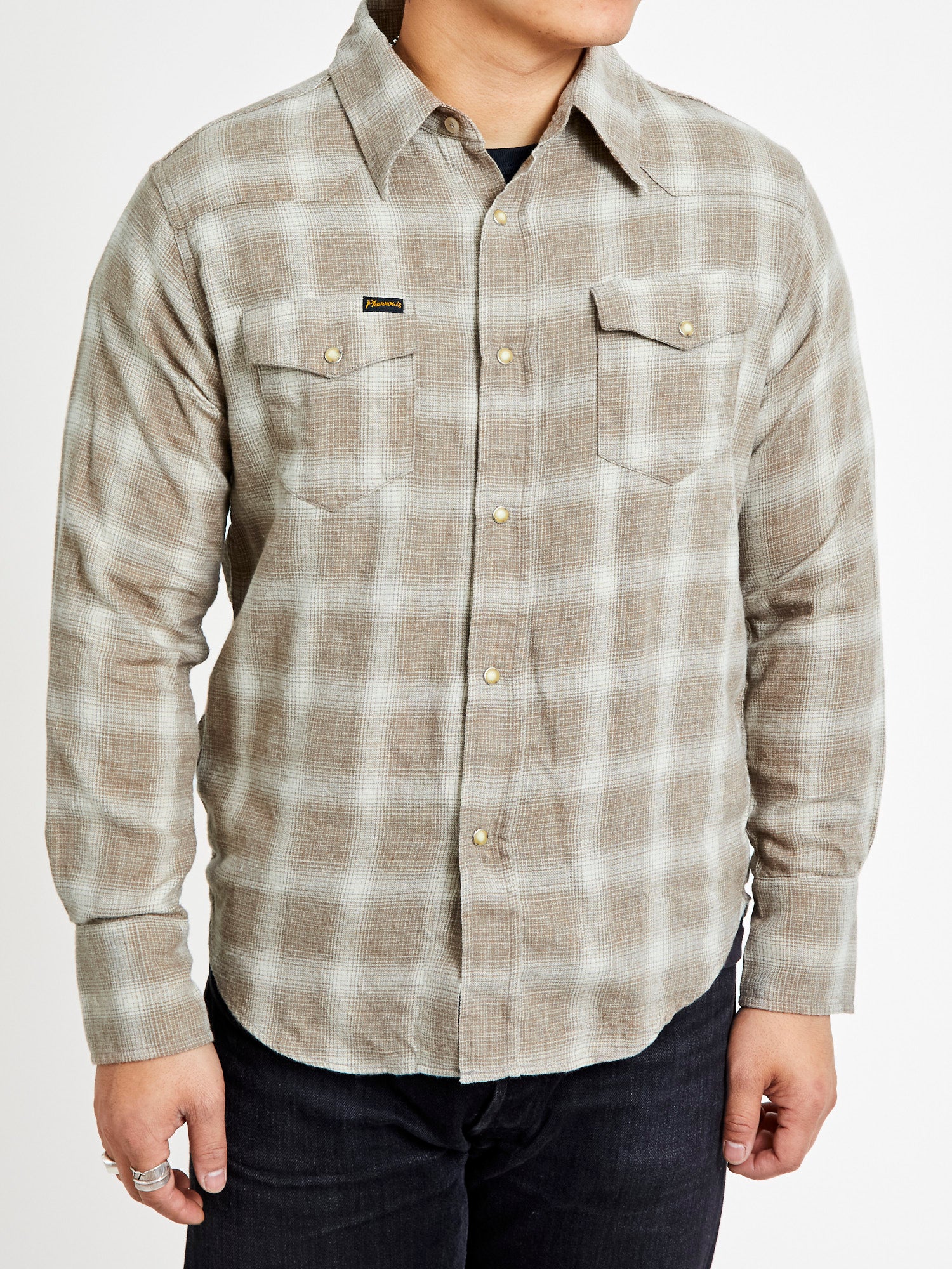 Ombre Check Western Shirt in Brown