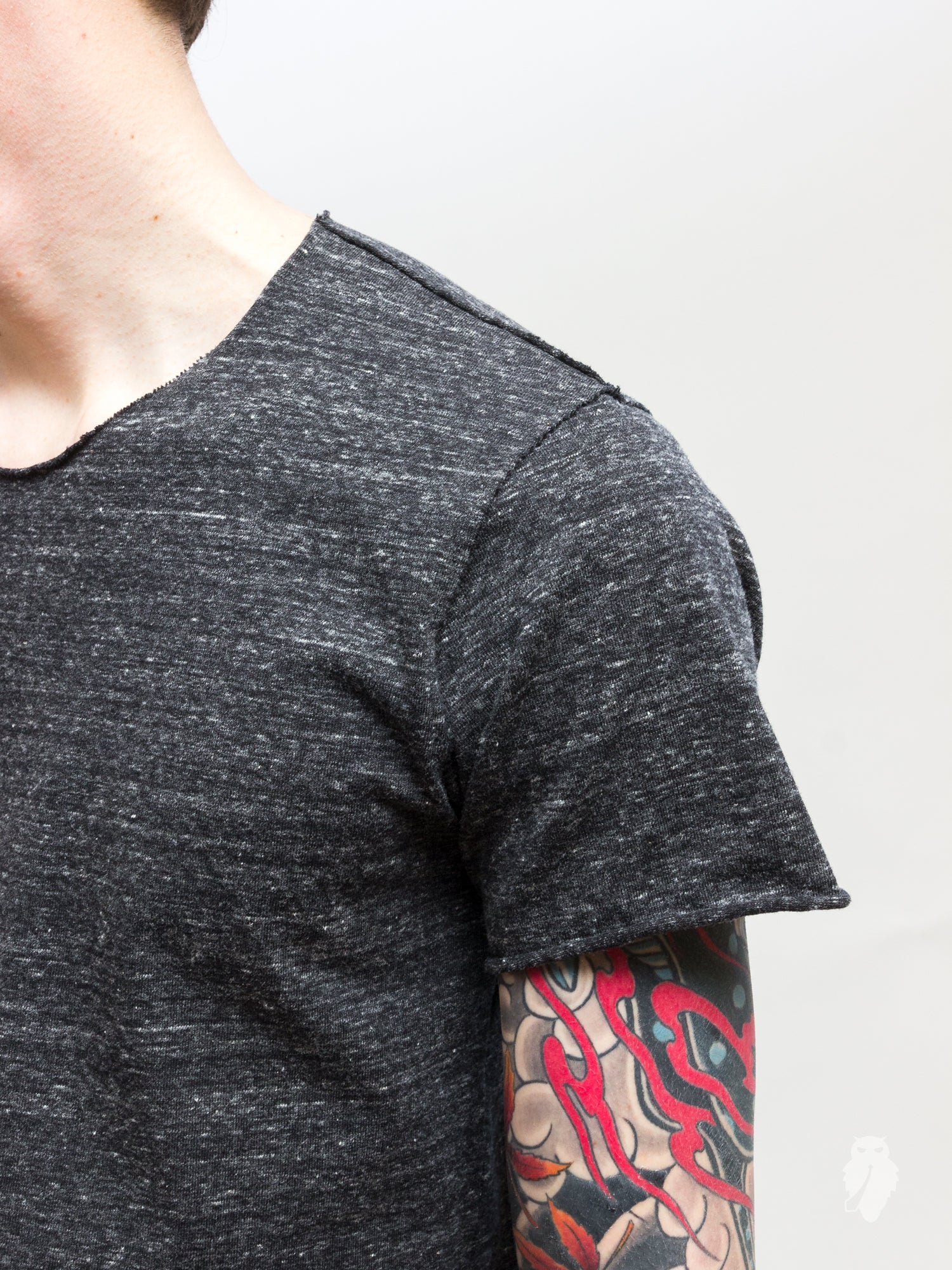 Raw Hem Kasuri T-Shirt in Charcoal