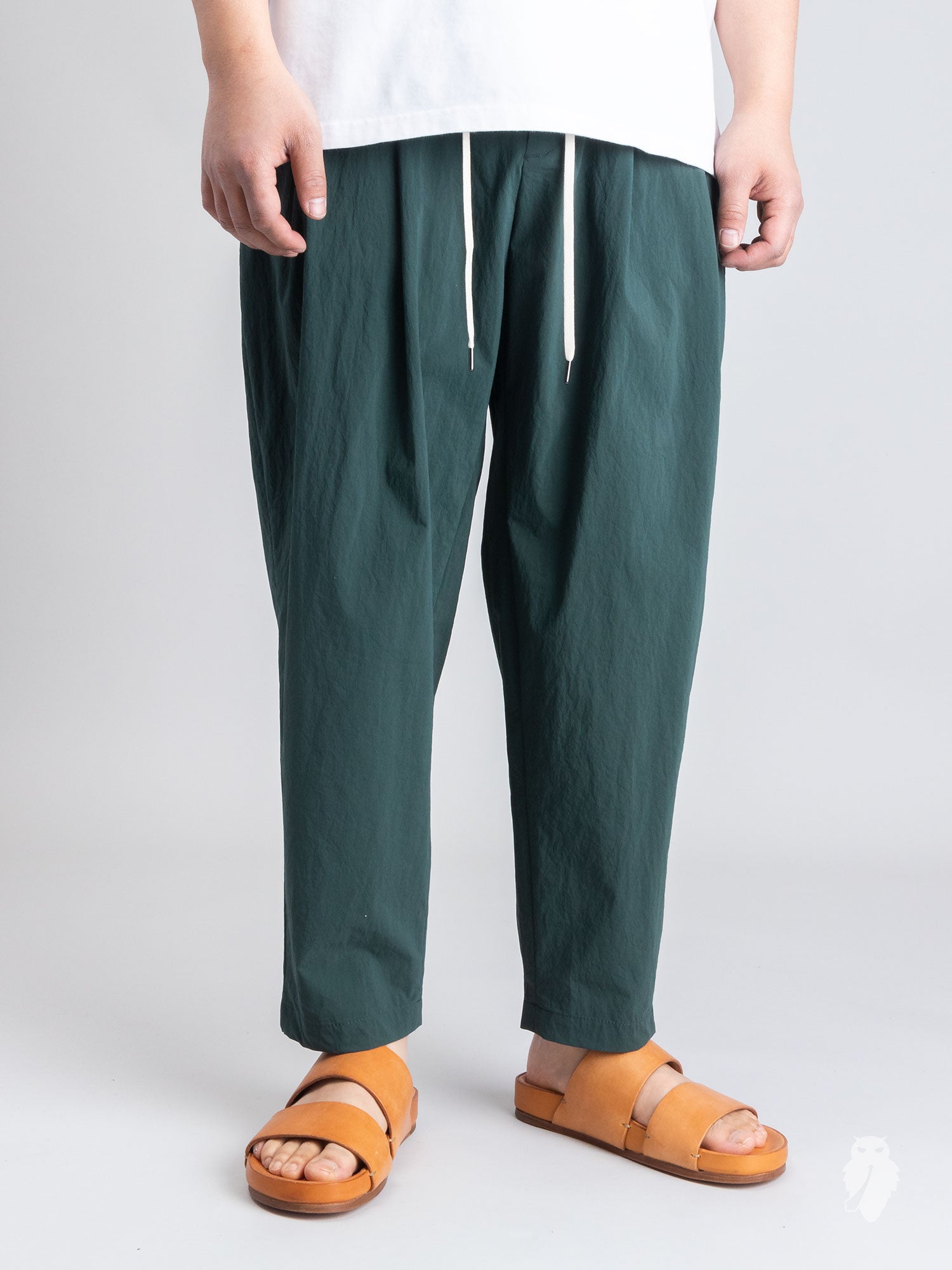 Nylon Sarouel Pants in Dark Green