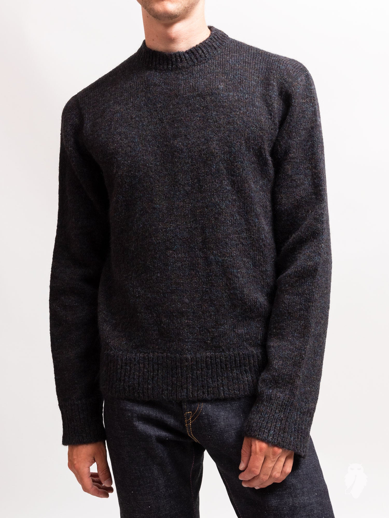 Base Roundneck Sweater in Black Tweed