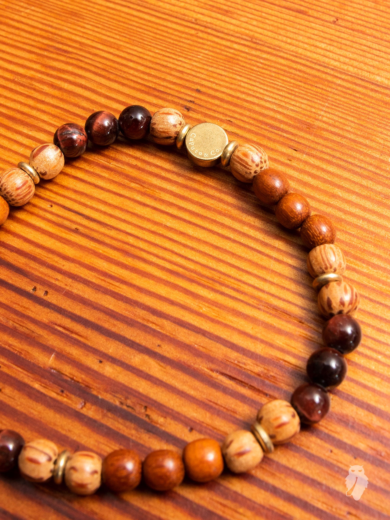 Gemstone Stretch Bracelet in Bayong Wood/Red Tiger Eye