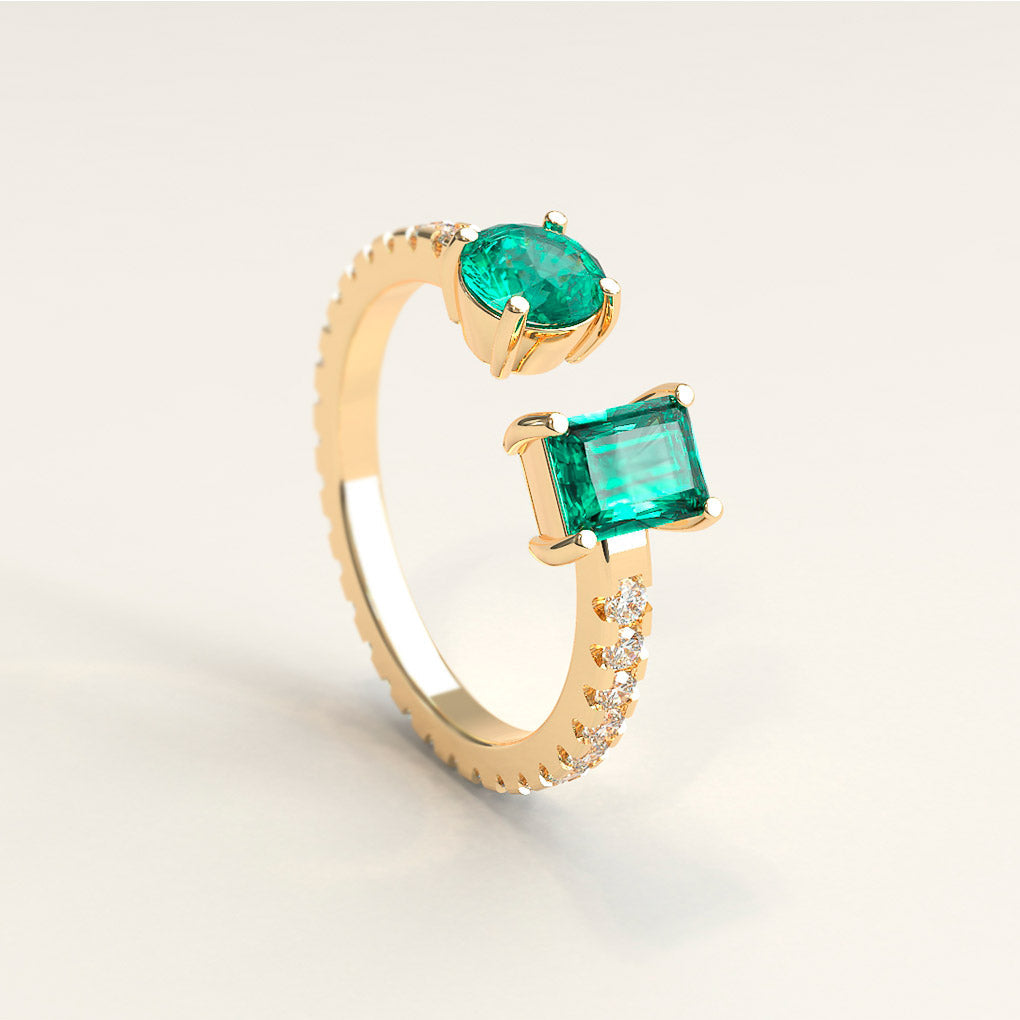Magnificent Emerald & Diamond Cocktail Ring 18K Yellow Gold