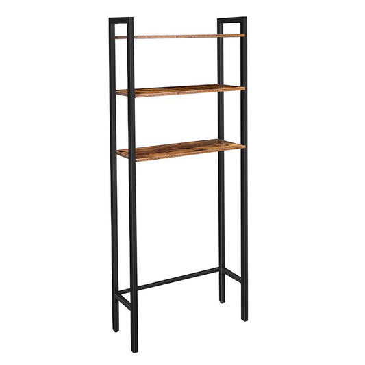 Rustic Brown and Black 3-Tier Over-the-Toilet Rack | Tall Bathroom Storage Shelf