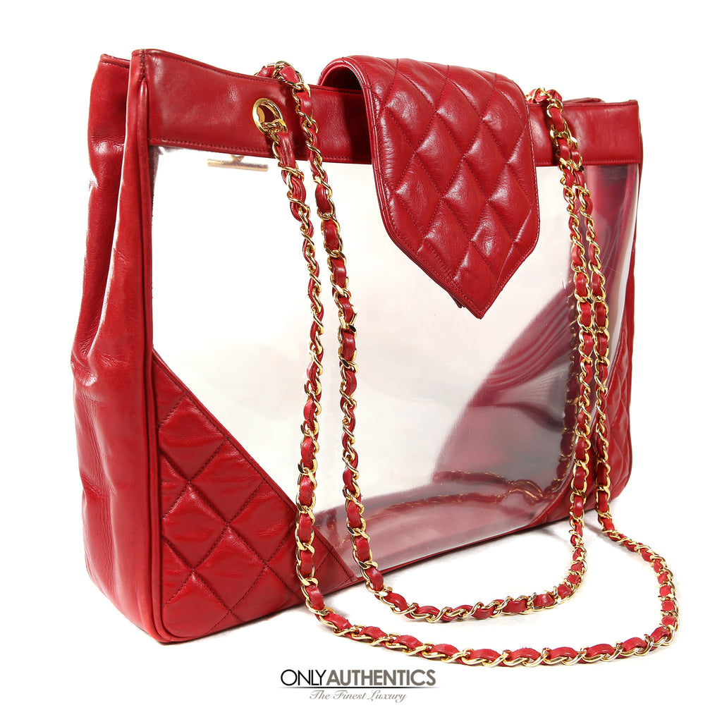 Chanel Clear PVC and Red Leather Vintage XL Tote Bag – Only Authentics