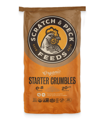 Chicken Starter Crumbles feed bag from Scratch and Peck Feeds