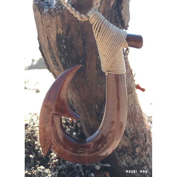 hawaiian koa wood fish hook necklace and jewelry – maori man