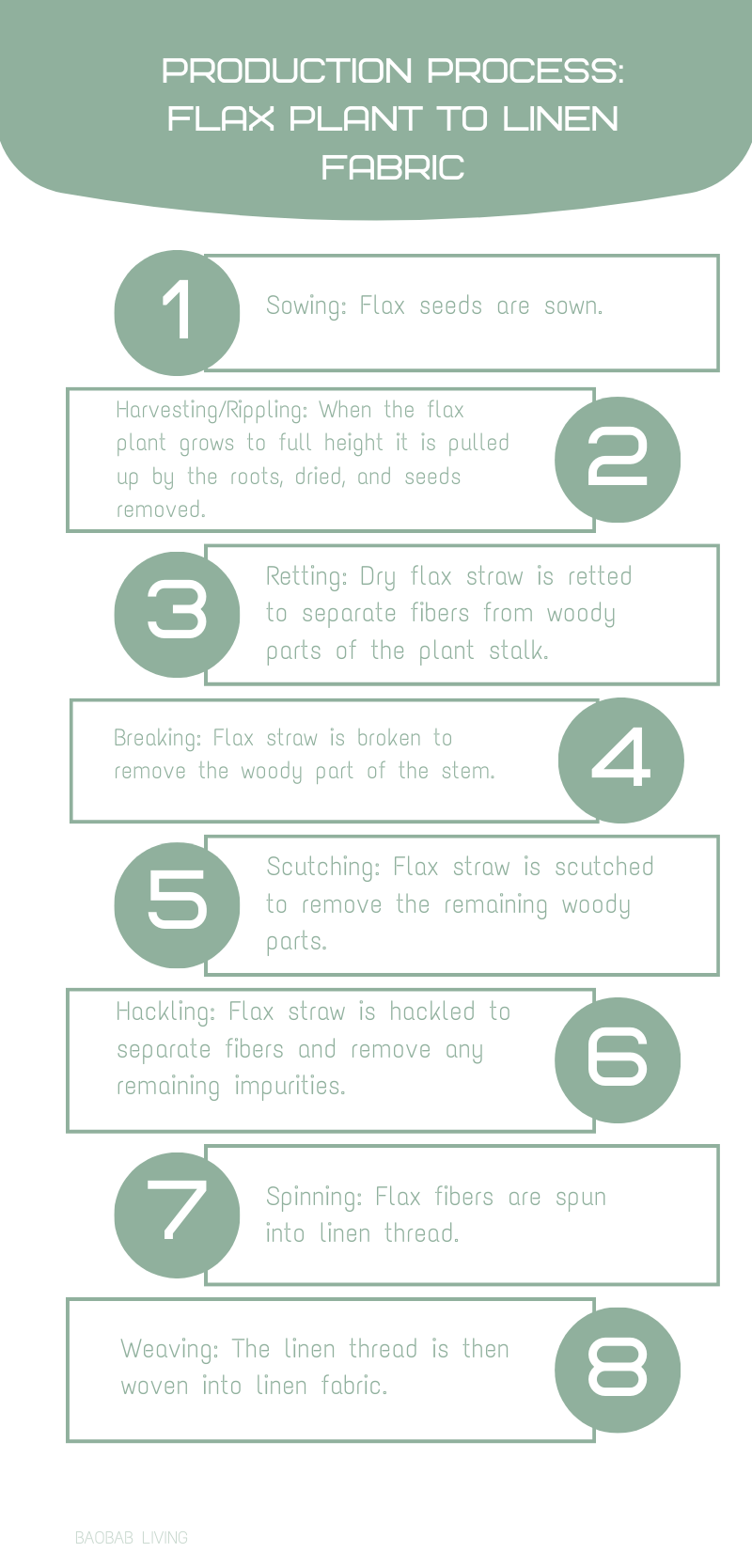 Infographic - What is organic linen bedding - production process from flax fibers to linen