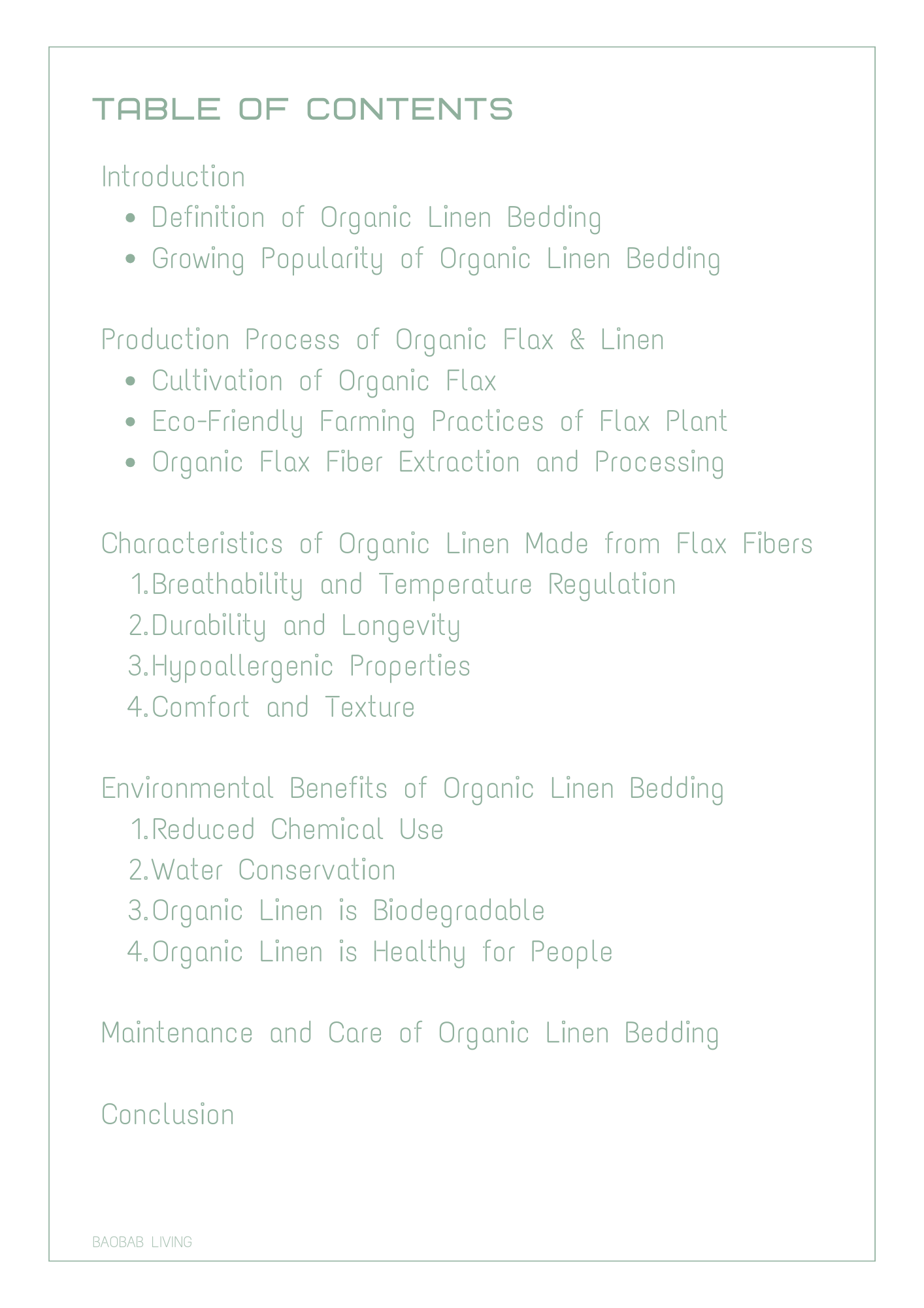 table of contents - what is organic linen bedding from flax