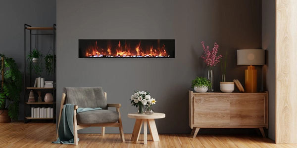 Amantii Panorama Extra Slim 60 Built-In Linear Electric Fireplace Ice Media Orange Flame