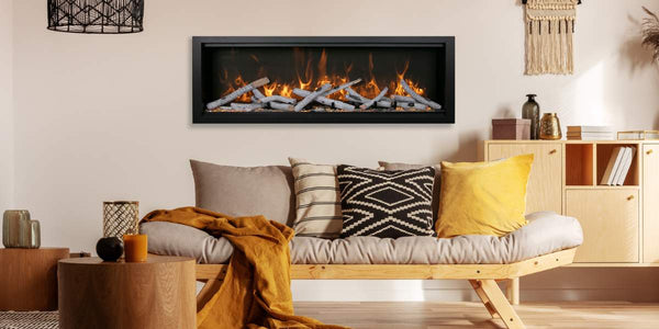 Amantii Symmetry Bespoke 50 Linear Electric Fireplace Birch Media Yellow Flame Living Room