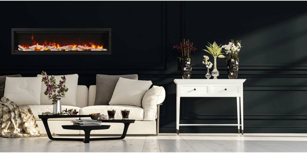 Amantii Symmetry Smart 60 Linear Electric Fireplace Living Room Birch Media Orange Flame