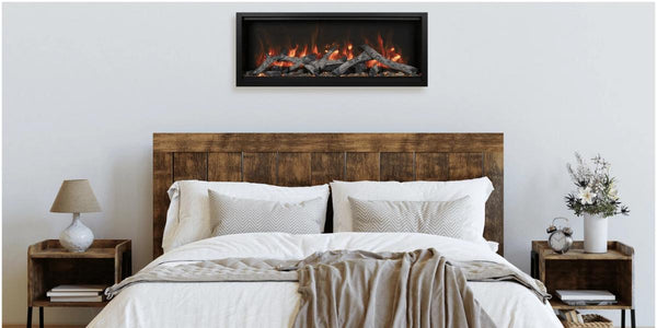 Amantii Symmetry Xtra Tall 34 Built-In Linear Electric Fireplace Bedroom Rustic Media Red Flame