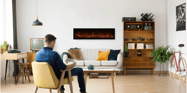 Amantii Symmetry Xtra Tall Bespoke 60 Built-In Linear Electric Fireplace Living Room Driftwood Media