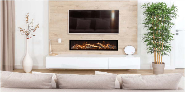 Amantii Symmetry Xtra Tall Bespoke 74 Built-In Linear Electric Fireplace Living Room Rustic Media