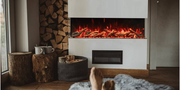 Amantii Tru View Bespoke 65 3-Sided Linear Electric Fireplace Oak Media Red Flame