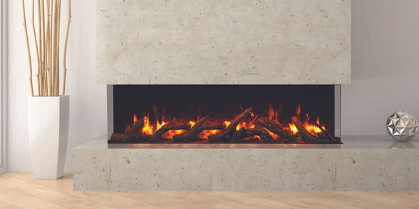 Amantii Tru View XL 60 3 Sided Linear Electric Fireplace Oak Media Red Flame 1