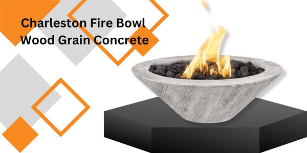 Charleston Fire Bowl - Wood Grain Concrete 24" with Lava Rock