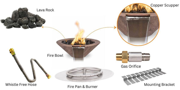 Charleston Fire & Water Bowl - Wood Grain Concrete | 32" Included Items V1