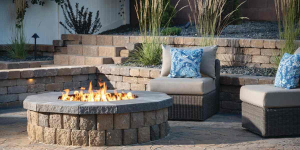 HPC Fire Round Bowl Fire Pit Burner Insert Placed in Landscaped Area