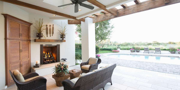 Majestic Castlewood 42" Outdoor Wood Burning Fireplace Placed in Outdoor Lounge Near in PoolSide Area V1