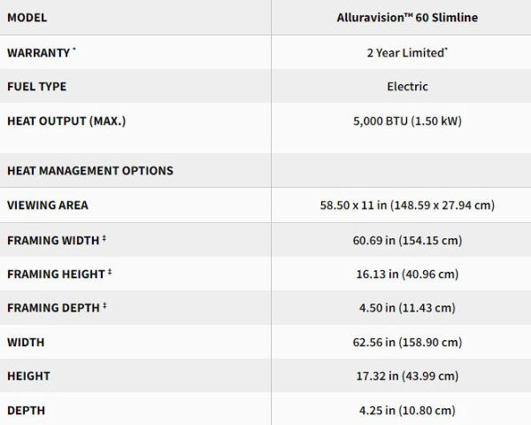 Napoleon Alluravision Slimline 60 Specifications