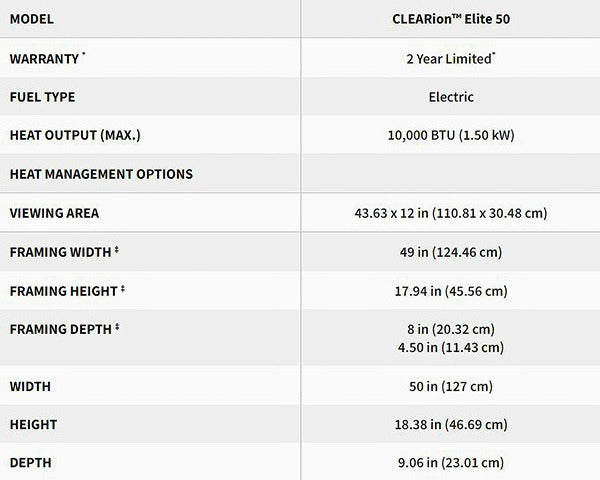 Napoleon CLEARion Elite 50 Specifications