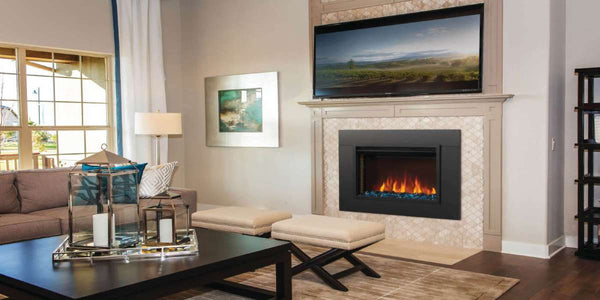 Napoleon Cineview 26 Built-InInsert Electric Fireplace TV Livingroom Crystals Red Flames Blue Embers 4-Sided Trim