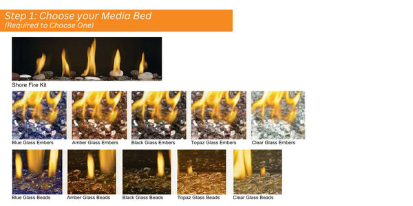 Step 1: Choose your Media Bed for Napoleon Luxuria Series Linear Direct Vent Gas Fireplace Shore Fire Kit, Glass Embers & Glass Beads