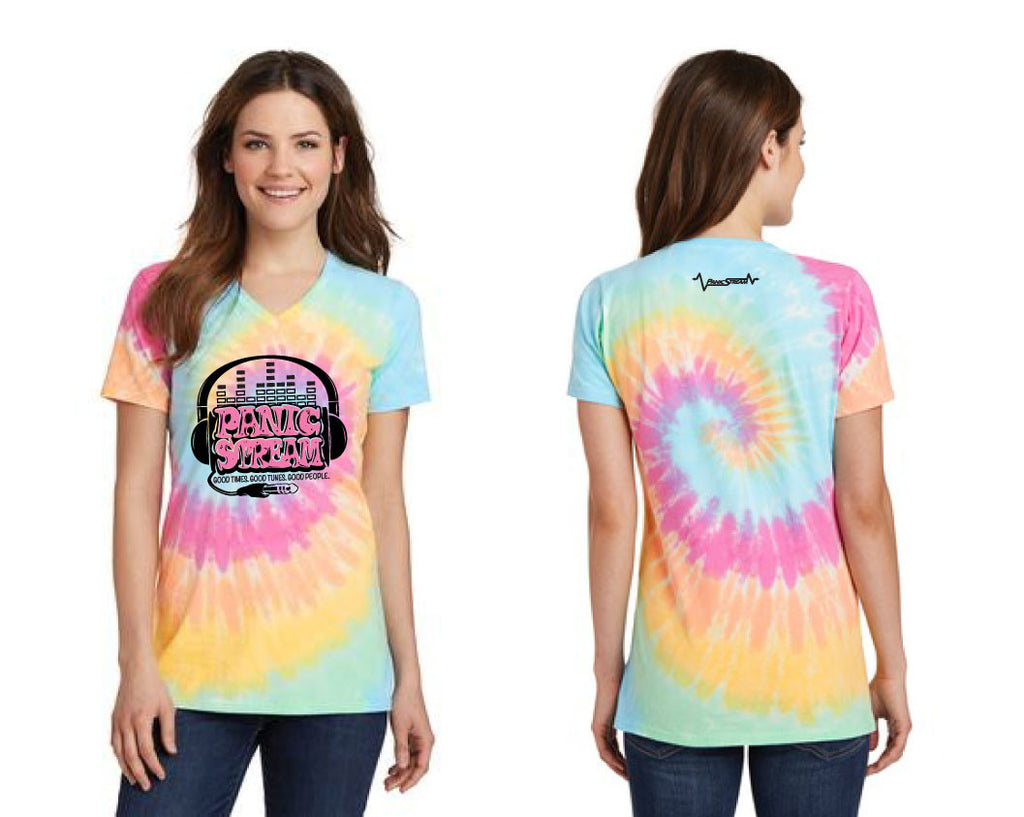 PanicStream Retro Tie Dyed Ladies V-Neck