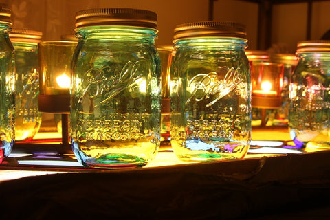 Colored mason jars for whiskey distilling