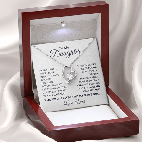 Gift For Daughter From Dad - Never Forget That I Love You Necklace and Message Card