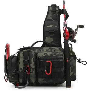 Fishing Tackle Backpack with Rod Holder - Durable Nylon Gear Bag - RNR Advantage