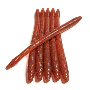 Root Beer Fire 6.25" Diamond Tail Worm (6pk) - Pursuit Outdoors Co.