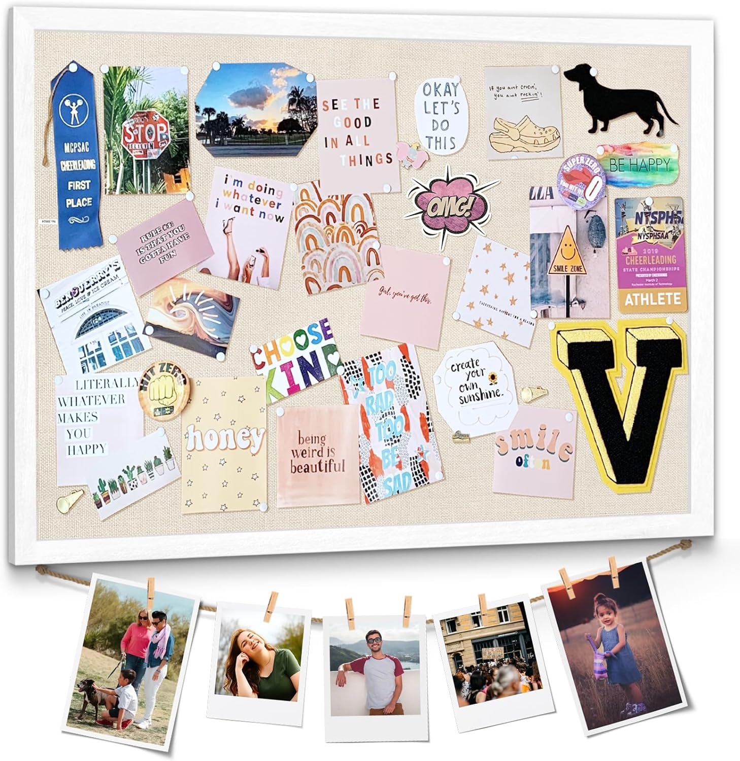 Large Bulletin Board 23x18 inches (approx. 58.4x45.7 cm) with Linen Rope Cork Board Wall Decoration